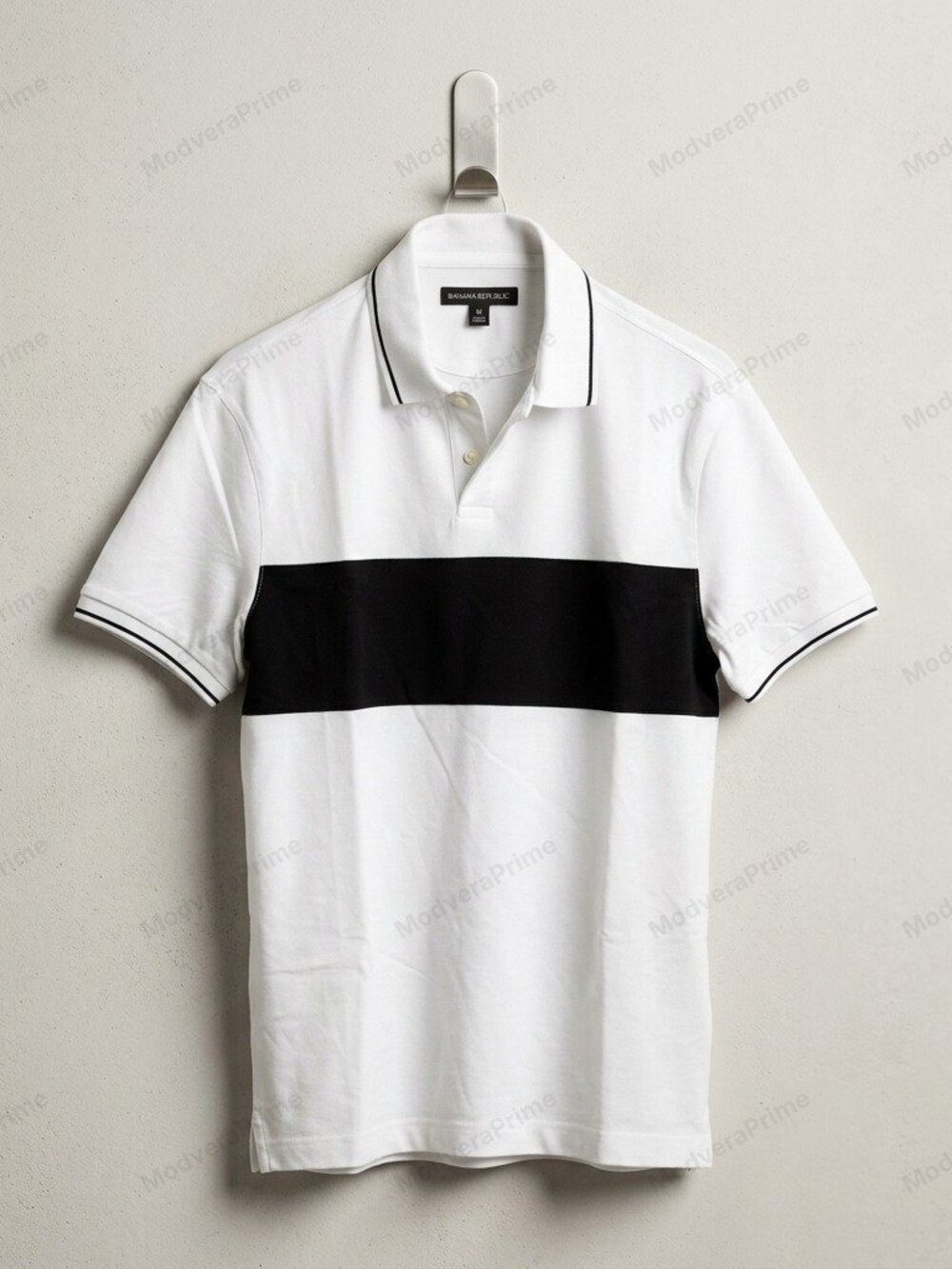 Banana Republic Premium Turkish Pique Polo Shirt White Black Size M NWT